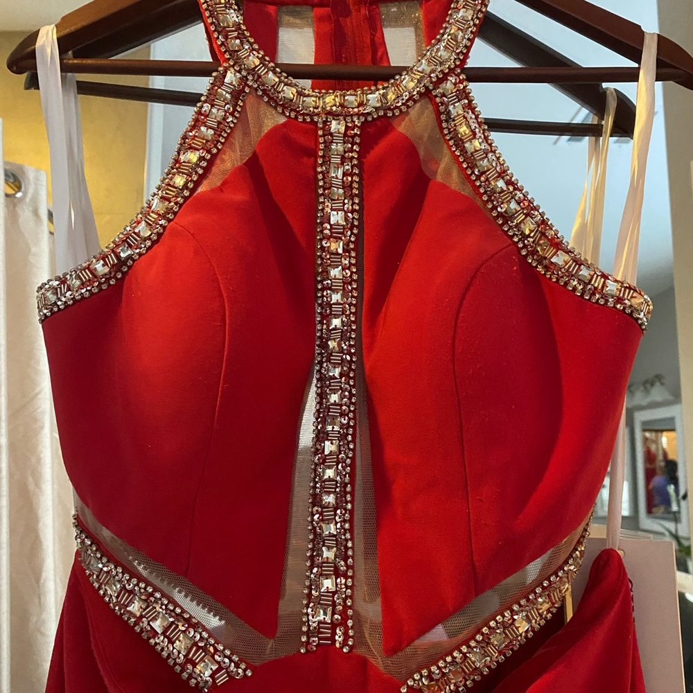 Red long dress with beaded